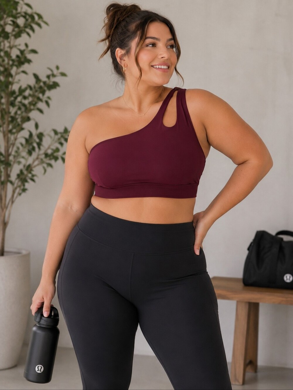 One shoulder Maroon Sports bra Old Navy 2XL Plus Workout Sporty Pilates Gym